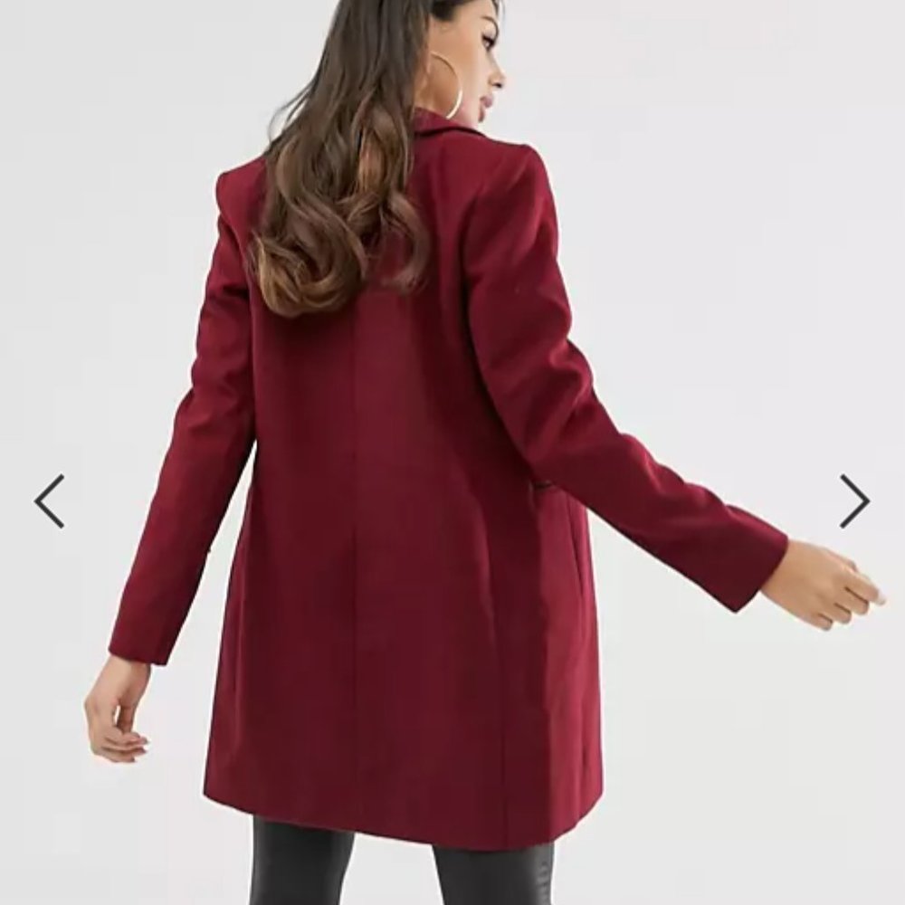 ASOS burgundy wool overcoat // size 0 - Picture 4 of 9